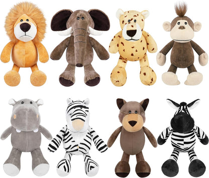 Elcoho 8 Pieces Safari Stuffed Animals Plush Jungle Animal Toys 9.8 Inch Zoo Stuffed Animals Set Cute Plush Toys for Animal Themed Parties Teacher Student Award, 8 Styles