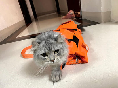 HDKUW Cat Grooming Bag,Foldable Travel Carrier for Cats,Anti-Bite Anti-Scratch Cat Grooming Restraint Bag,Pet Carrier for Administering Eye Drops,Ear Cleaner,Clipping Nails Orange S