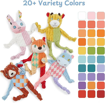 Nocciola Stuffless Squeaky Dog Toys 5 Pack, Body No Stuffing Small Dog Toy Variety Colors Animal Plush Puppy Toys with Squeaker Crinkle Sound to Keep Them Busy