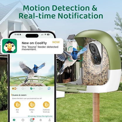 HIXX Smart Bird Feeder with Camera, AI Identify Birds & Auto Capture, 2K HD Live Camera Birdwatching with Color Night Vision for Bird Lovers Gifts (Pea Green)