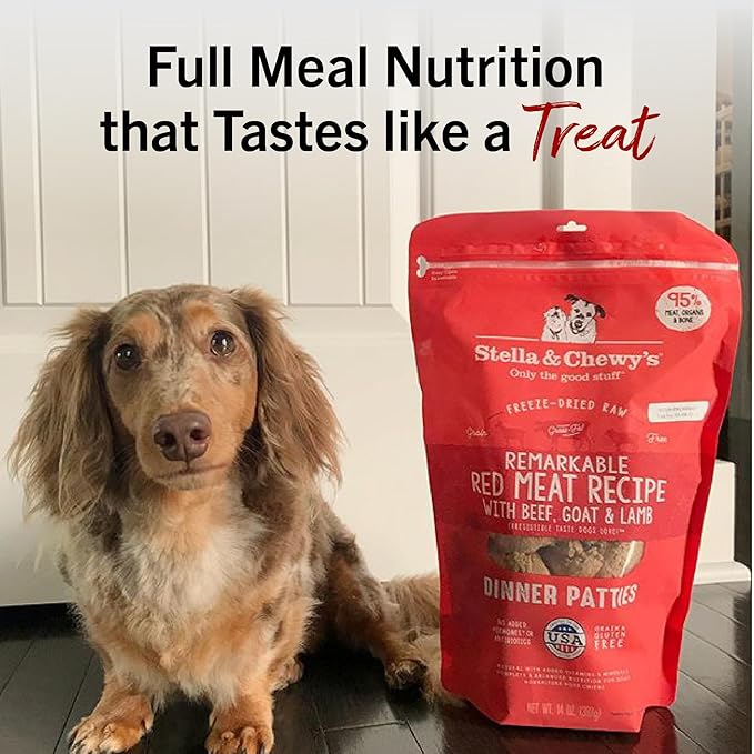 Stella & Chewy's Freeze-Dried Raw Dinner Patties - Remarkable Red Meat Blend - High Protein Grain-Free Puppy & Dog Food - Perfect For Picky Eaters - 5.5 oz