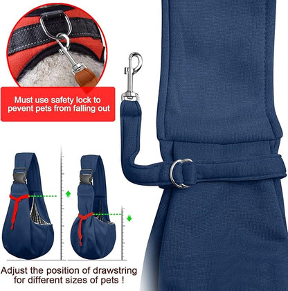 Tomkas Small Dog Sling Carrier - Zipper Pocket & Adjustable Strap - for 3-10 lbs Pets(Dark Blue)