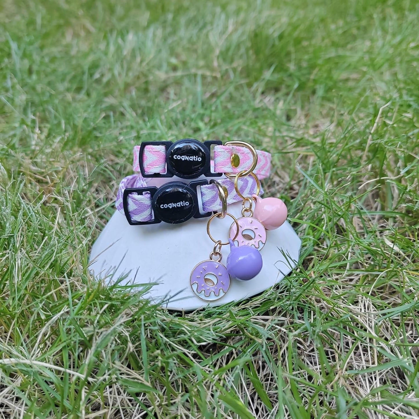 2 Pack Cotton Breakaway cat Collars with Bell,Safety Quick Release Pendant Cute Kitten Collar,Adjustable 20-30cm (Pink+Lilac, 20-30cm)