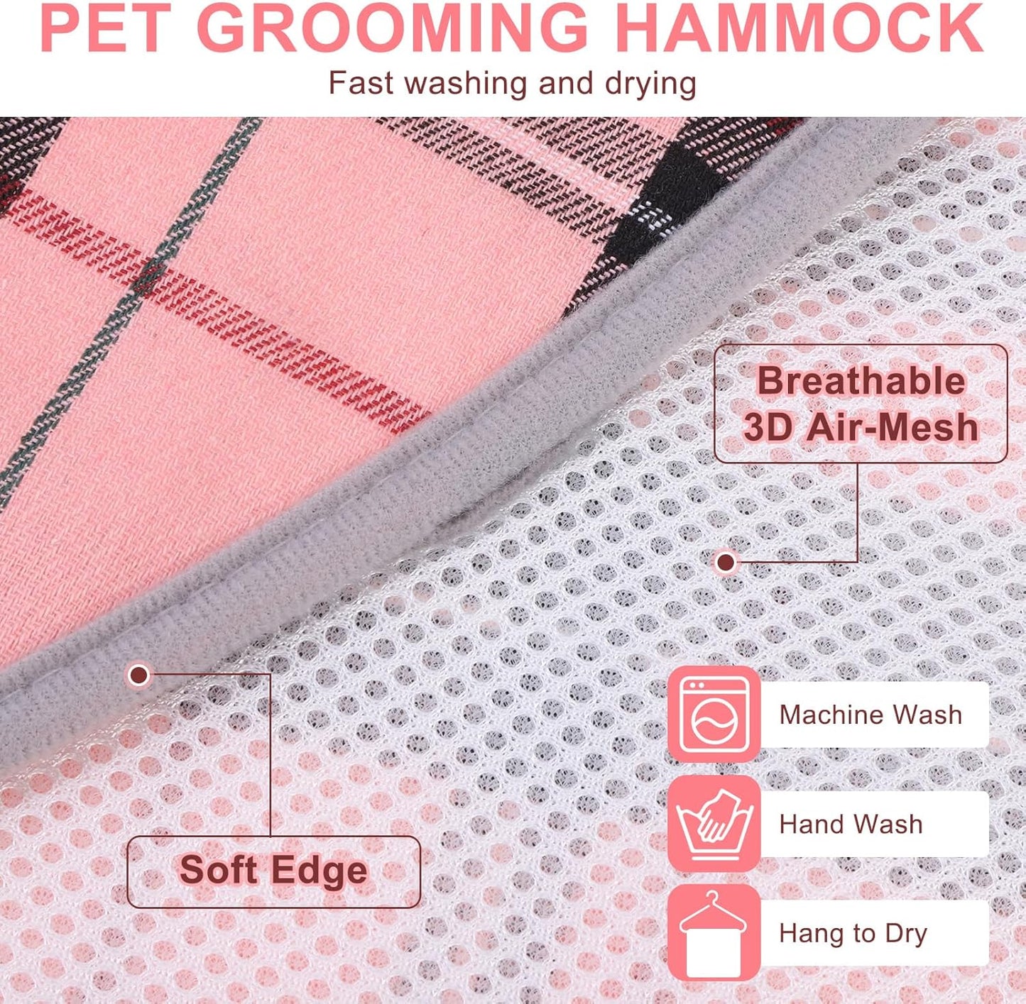 BEAUTYZOO Dog Grooming Hammock, Medium Dog Sling for Nail Trimming, Dog Hanging Harness for Claw Care with Thick Fabric Neck Support Wide Strap Restraint Cat Grooming Hammock, Pink L
