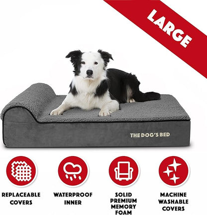 The Dog’s Bed Orthopedic Headrest Dog Bed Large Grey Plush, Memory Foam, Pain Relief for Arthritis, Hip & Elbow Dysplasia, Post Surgery, Lameness, Waterproof Washable Cover
