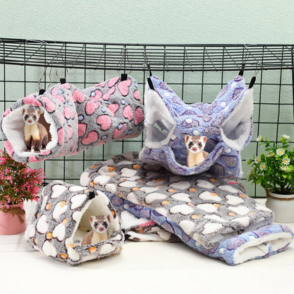 Abbylike 9 Pieces Rat Hammock 3 Tier Guinea Pig Ferret Hammocks Small Pet Hanging Tunnel Glider Toy Guinea Pig Ferret Hideout Bed Cage Accessories for Hamster(Purple, Brown, Gray,Heart)