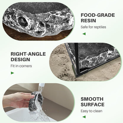 TRUVIC 2 Pack Reptile Feeding Dish Set, Reptile Water Dish Food Bowls for Bearded Dragon Tank Accessories, Resin Terrarium Bowls for Leopard Gecko, Lizard, Chameleon, Hermit Crab, Tortoise, Frog