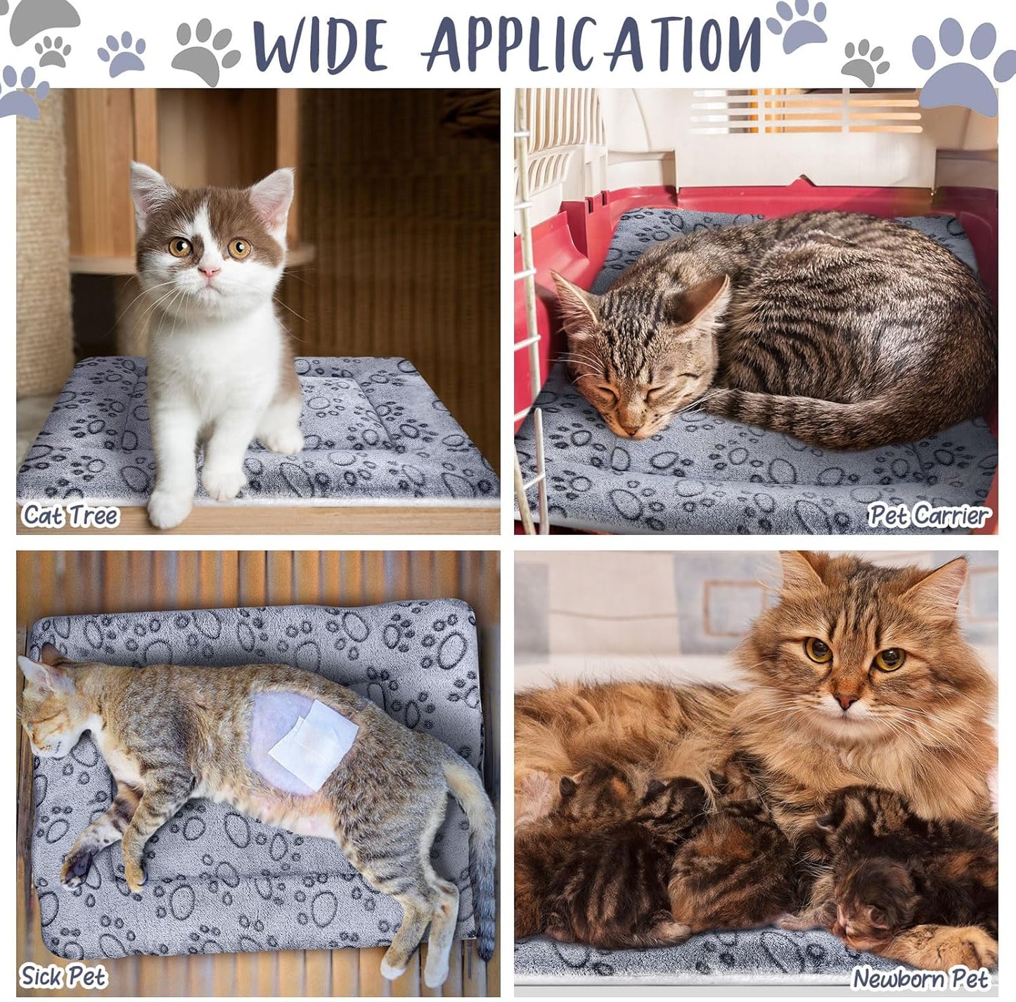 VitalCozy 2 Pack Self Warming Cat Mat Self Heating Pad Bed Reversible Machine Washable Reflects Body Heat Warm Thermal Pet Pad Crate Blanket for Feral and Indoor Cat (Grey,22'' X 18'',Dog Paw)