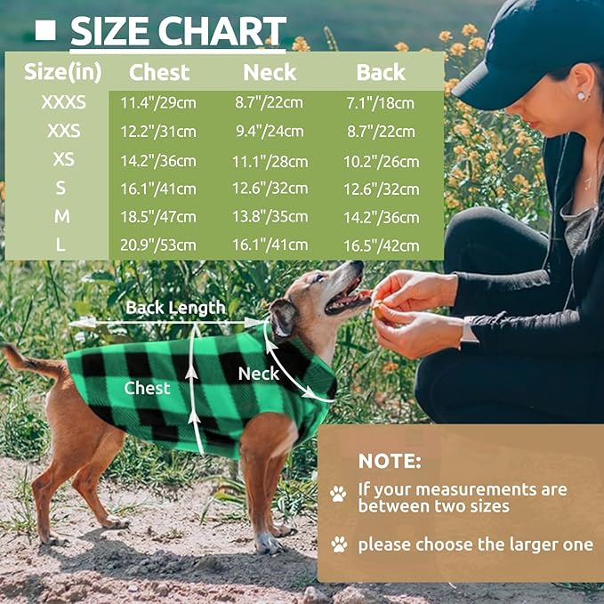 Kama Bridal Dog Spring Autumn Winter Coat Pullover Fleece Vest for Cats & Dogs - Thin Sweater, Green & Black Plaid (Green, M)