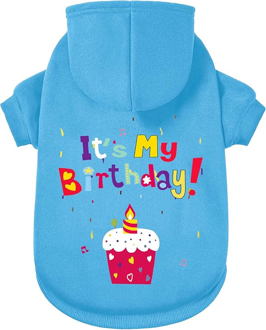 GreenJoy Dog Sweater Dog Hoodie Cold Weather Coat Hooded Sweatshirt for Puppies,Cats, Small Medium Large Dogs (Blue(It's My Birthday), X-Small)