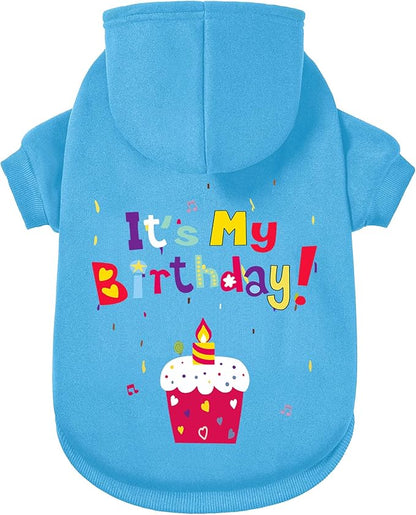 GreenJoy Dog Sweater Dog Hoodie Cold Weather Coat Hooded Sweatshirt for Puppies,Cats, Small Medium Large Dogs (Blue(It's My Birthday), Large)