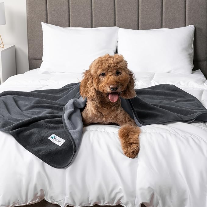 PetAmi Waterproof Dog Blanket for Small Medium Pets Dogs Cats, Pet Couch Cover Protector for Furniture, Reversible Washable Soft Fleece Cat Blanket for Bed Couch Sofa, 29x40 (Gray/Light Gray)