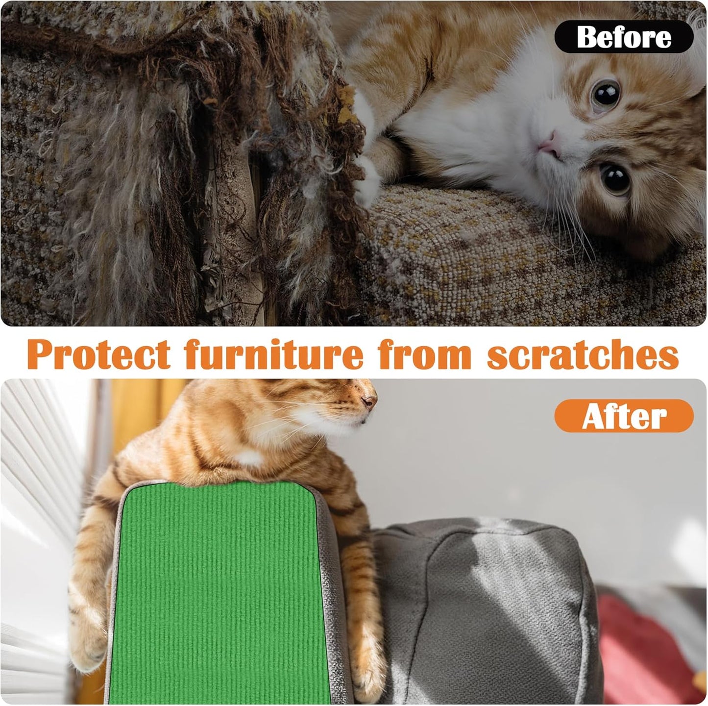 Cat Scratch Furniture Protector - 78.7" x 13.8" Trimmable Self-Adhesive Cats Claws Scratch Pads, DIY Cat Climbing Couch Protector for Scratch Post Cat Tree Replacement Indoor (Green)