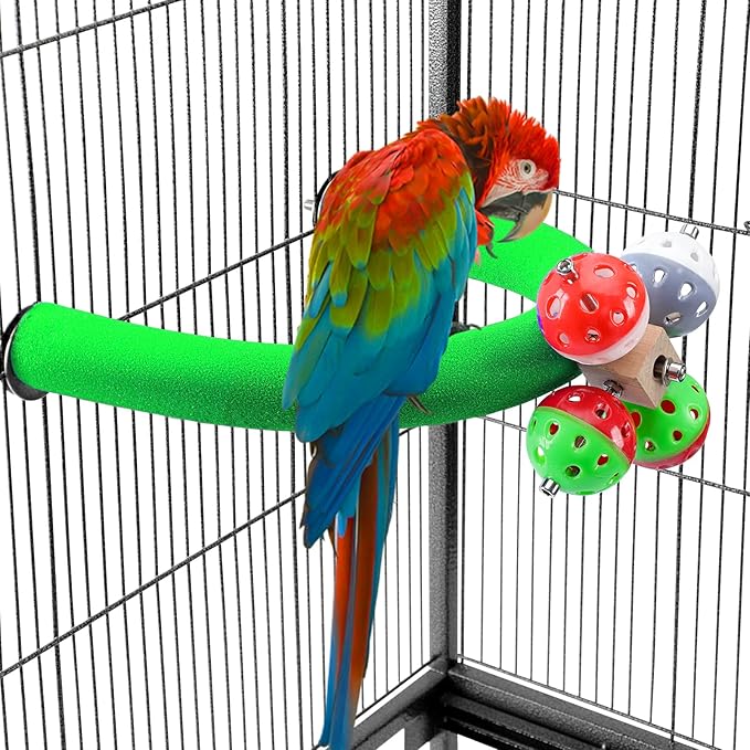 U Shape Parrot Perch Stand Toy Bird Platform Sand Paw Grinding Clean Stick Exercise Conure Budgie Cockatiel Cage Accessories (Green-Rotate)