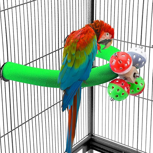U Shape Parrot Perch Stand Toy Bird Platform Sand Paw Grinding Clean Stick Exercise Conure Budgie Cockatiel Cage Accessories (Green-Rotate)
