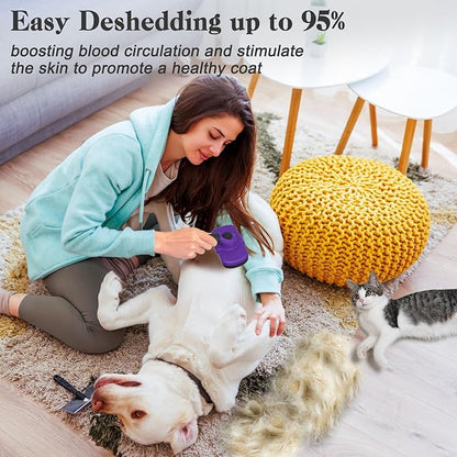 Self Cleaning Cat & Dog Grooming Brush - Skin Friendly Deshedding Hair Brush for Haired Dogs & Puppies, Purple