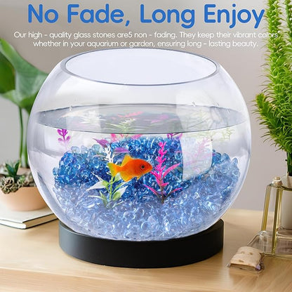 Meschett Colorful Glass Stones, 1 LB Fish Tank Gravel, Small Irregular Rainbow Aquarium Gravel for Aquarium Decorations and Turtle Tank, Sea Glass Beads Crystals for Fish Bowl, Vase Filler,Light Blue