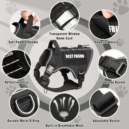 Tactical Dog Harness Medium Sized Dog,No Pull Military Dog Vest with Handle,Reflective Heavy Duty Pet Harness for Walking Hiking Training Black M