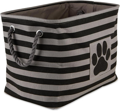 Bone Dry Pet Storage Collection Striped Paw Patch Bin, Black, Small Rectangle