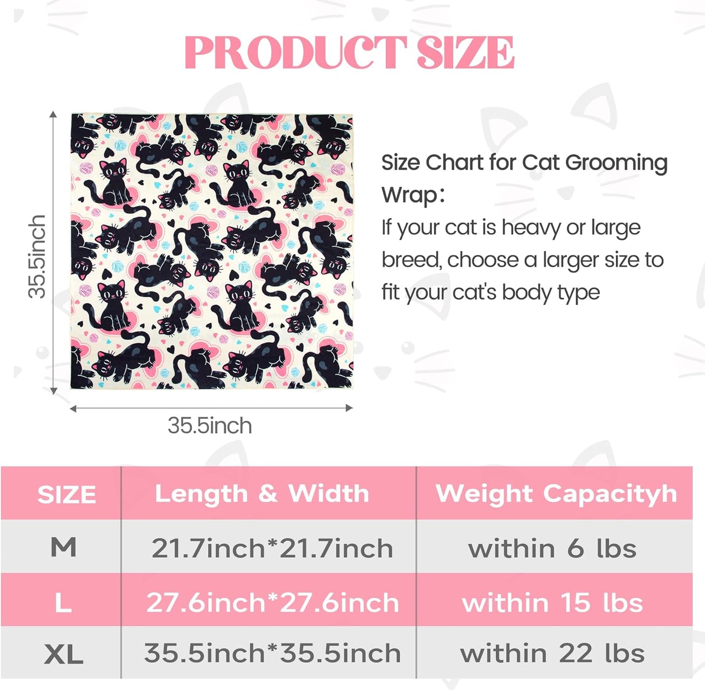 35.4“ Cat Wrap for Cutting Nails Self-Adherent Fabric Cat Wrap for Grooming Cat Restraint for Nail Clipping Anti-Escape Cat Calming Wrap Within 22lbs