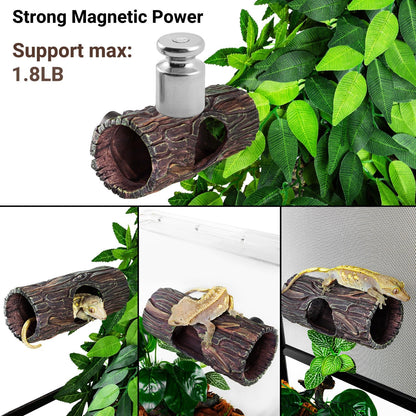 REPTIZOO Magnetic Reptile Hide Cave Resin Hollow Tree Trunk Hideout, Gecko Hide with Strong Magnetic Climbing Toy Reptile Tank Accessories for Crested Gecko,Lizard, Terrarium Decor