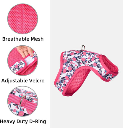 Mile High Life Dog Harness, Air Mesh Floral Vest Harness for 20 lbs Small Dogs & Cats, Easy Get on Adjustable Easy Closures Both Neck and Chest(Peony, XS Chest 14"-16")