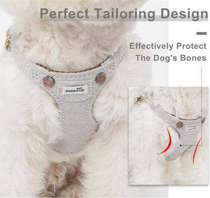 Puppytie No Pull Small Dog Harness with Multifunction Dog Leash,Lightweight Soft Adjustable No Choke Escape Proof Pet Harness Vest Pet Harness Vest,Denim Gray,S