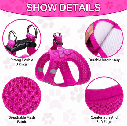 PUPTECK Adjustable Dog Harness Collar and Leash Set Step in No Pull Pet Harness for Small Medium Dogs Puppy and Cats Outdoor Walking Running, Soft Mesh Padded Reflective Vest Harnesses, Solid Pink S