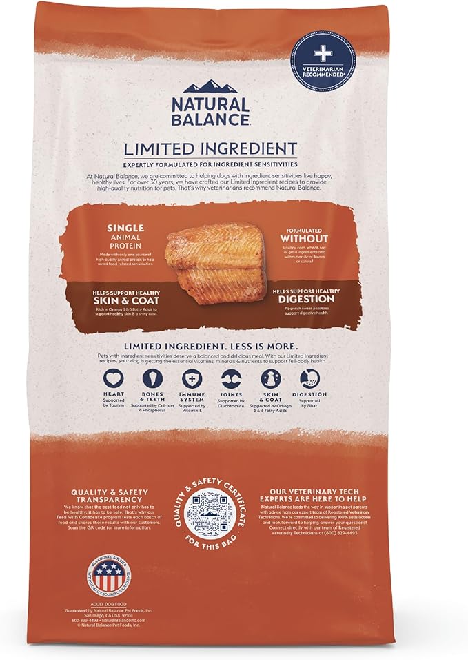 Natural Balance Limited Ingredient Grain Free Salmon & Sweet Potato Dry Dog Food, Sensitive Stomach, 4 lb (Pack of 1)