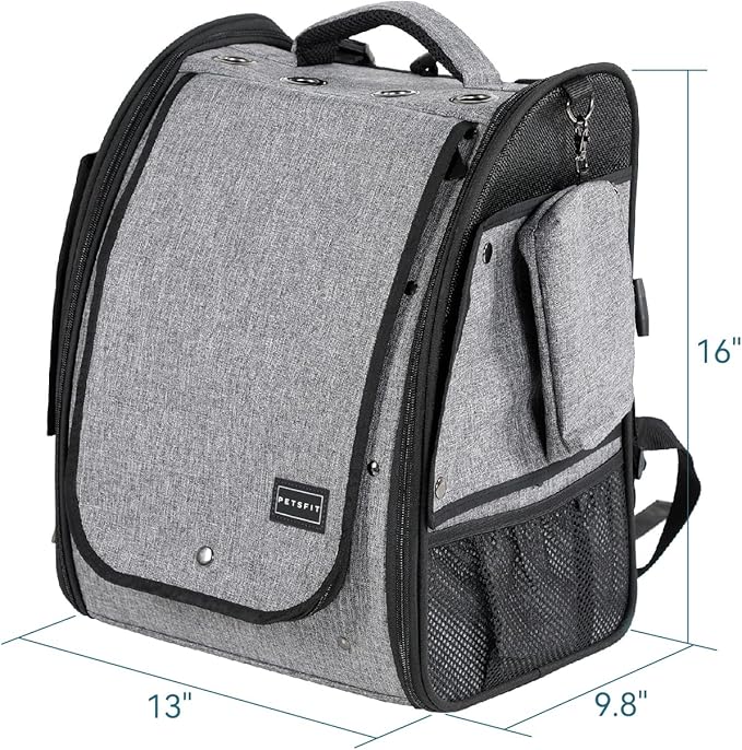 Petsfit Bird Carrier Medium Size with Stainless Steel Bowl, Parrot Backpack Includes Slide Tray for Easy Cleaning, 13" x 10" x 16"