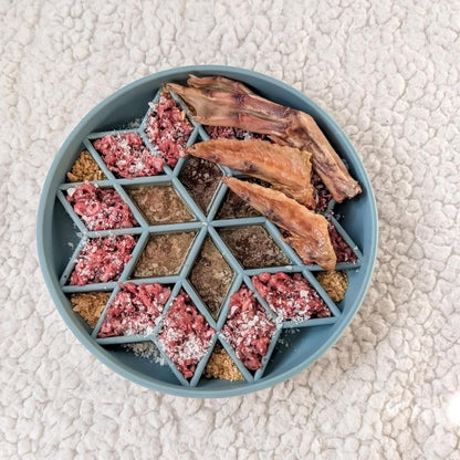 OHMO Slow Feeder Dog& Cat Bowl, Silicone Puppy Cat Food Bowl with Anti-Slip Suction Cup Slow Down Small Dogs Eating, Anti Choking (S-Diamond,Light Blue)