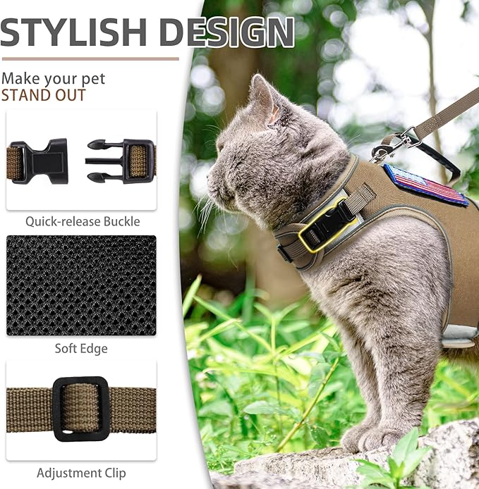 PUPTECK Soft Mesh Cat Vest Harness and Leash Set Puppy Padded Pet Harnesses Escape Proof for Cats Small Dogs Rabbits Bunny, Tactical Yellow, M