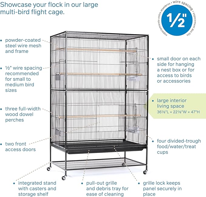 Prevue Hendryx F050 Pet Products Wrought Iron Flight Cage, X-Large, Hammertone Black