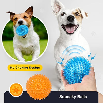 VITEVER 3.5” Squeaky Dog Toy Balls (6 Colors) Puppy Chew Toys for Teething, BPA Free Non-Toxic, Spikey Dog Balls for Medium, Large & Small Dogs, Durable Toys for Aggressive Chewers
