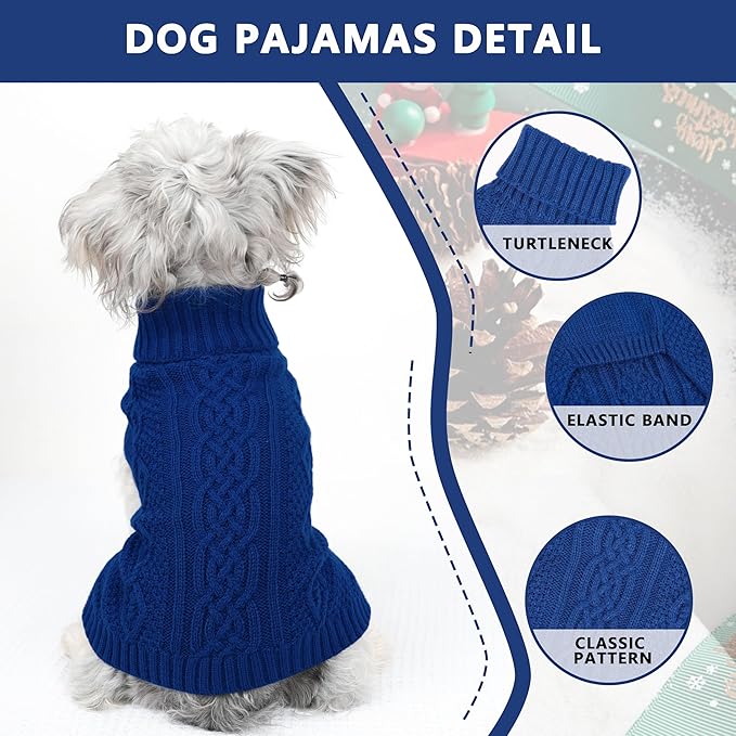 Dog Sweaters Small Dog Clothes Winter Turtleneck Puppy Sweater Warm Pet Cat Sweater Doggy Pullover Outfit with Twisted Design XS~XL(Navy Blue, X-Large)