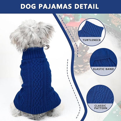 Dog Sweaters Small Dog Clothes Winter Turtleneck Puppy Sweater Warm Pet Cat Sweater Doggy Pullover Outfit with Twisted Design XS~XL(Navy Blue, X-Large)