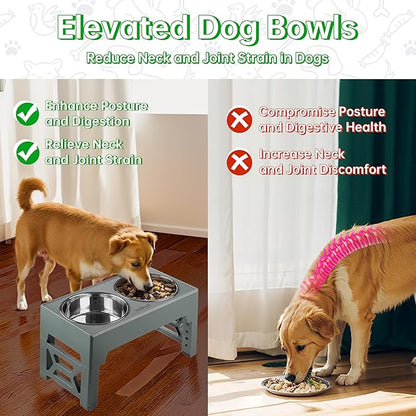 EliteField Elevated Dog Bowls (2-Year Warranty), Two 58 oz Stainless Steel Food Bowls, 5 Adjustable Raised Heights (4", 9.5", 10.5", 11.5", 12.75") Suitable for Dogs of All Ages, Small to Large Sizes