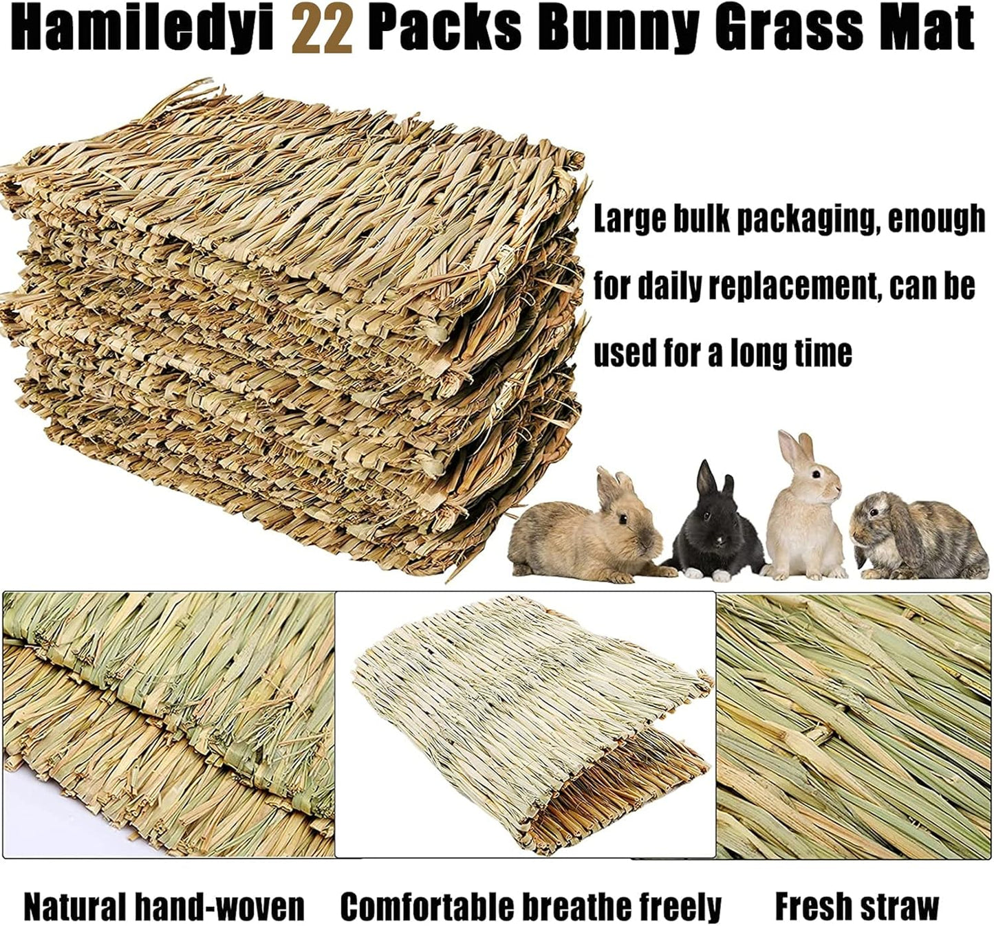 Hamiledyi Bunny Grass Mat Natural Woven Hamster Grass Bed Nest 22 PCS Small Animal Handmade Bedding Hay Mat Chewing Play Toy for Guinea Pig Chinchilla Rabbit Squirrel Hedgehog