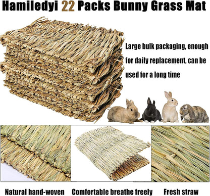 Hamiledyi Bunny Grass Mat Natural Woven Hamster Grass Bed Nest 22 PCS Small Animal Handmade Bedding Hay Mat Chewing Play Toy for Guinea Pig Chinchilla Rabbit Squirrel Hedgehog