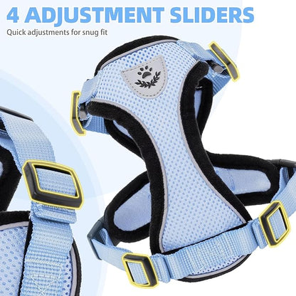 PUPTECK Cat Harness and Leash Set Escape Proof Reflective Cat Walking Harness Adjustable Soft Breathable Mesh Vest for Small Pets, Sky Blue, S