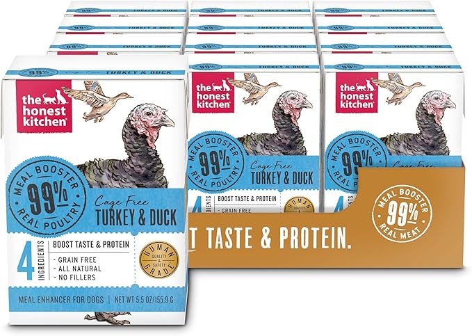 The Honest Kitchen Meal Booster: 99% Turkey & Duck Dog Food Topper, 5.5 oz (Pack of 12)