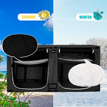 Huge Sapce Double Compartment Cat Travel Carrier with Litter Box & Homack | Cat Show Kennel Cage Crate with Mat & Water Bottle