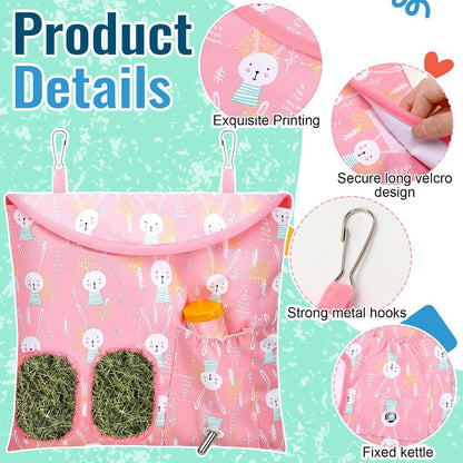 UPINS 2 Pack Hay Bag for Rabbits 2-Hole Hanging Hay Feeder Guinea Pig Hay Bags, Hay Feeder for Rabbits Chinchillas Hamsters Small Pets and Animals