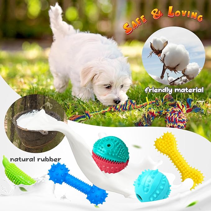KIPRITII Puppy Teething Chew Toys -25 Pack Dog Chew Toys with Rope Toys, Dog Treat Balls & Squeaky Toy for Puppy and Small Dogs