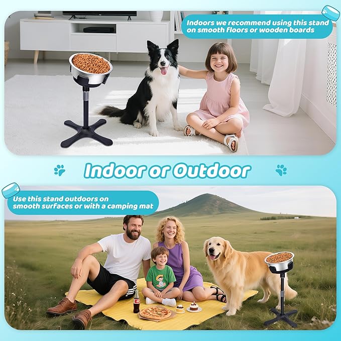 Elevated Dog Bowl (Not Bowl Included), Adjustable Stand Heights & Width, Non-Slip Foot Mats, Tilting Raised Dog Bowls with Metal Knob for Small, Medium & Large Dogs Breed (1 Pack), Black