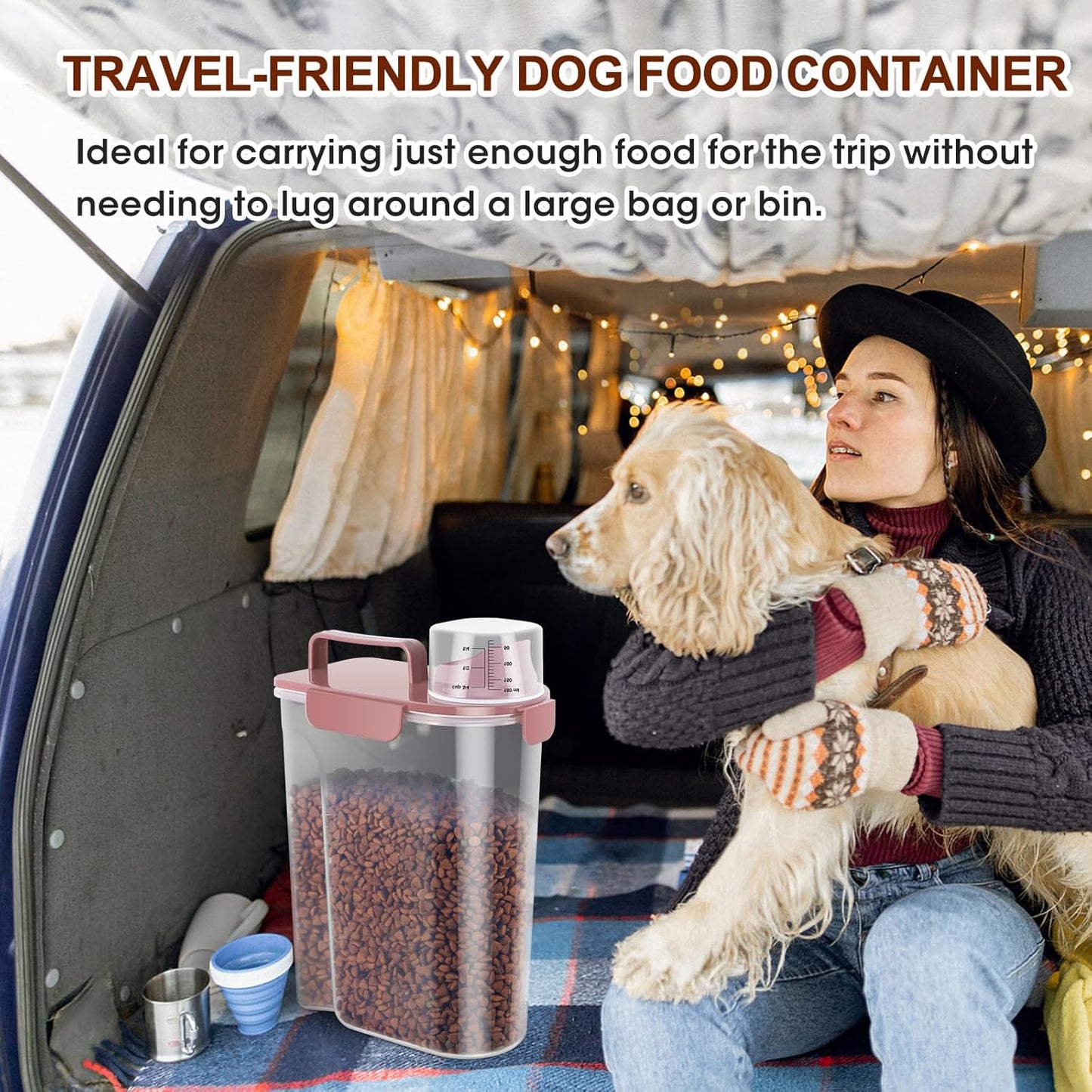 TBMax Portable Dog Food Storage Container 5 to 7 Lbs, Airtight Cat Food Container with Large Spout & Cup, Pet Food Storage Dispenser for Small Animal Kibble Storage, Dog Treat Bird Seed Container