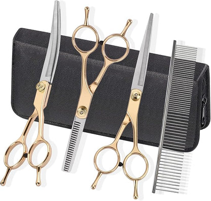 Fcysy Dog Grooming Kit - Hair Scissors Thinning Shears Set for Dogs & Cats
