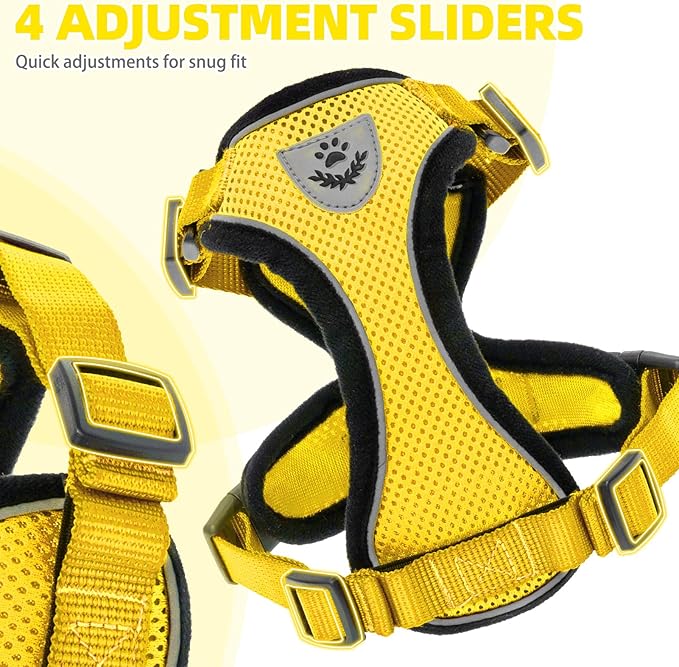 PUPTECK Cat Harness and Leash Set Escape Proof Reflective Cat Walking Harness Adjustable Soft Breathable Mesh Vest for Small Pets, Yellow, S