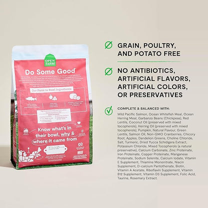 Open Farm, Grain Free Dry Cat Food, High-Protein Kibble for a Complete & Balanced Diet, Non-GMO Fruits & Vegetables, Prebiotic Fibers to Support Digestion, Wild-Caught Salmon Recipe, 4lb Bag
