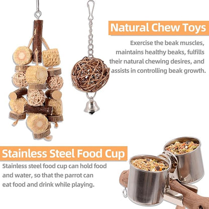 Natural Grape Wood Bird Parakeet Playground - Perch Stand for Parakeets, Cockatiels, and Small Birds Toys